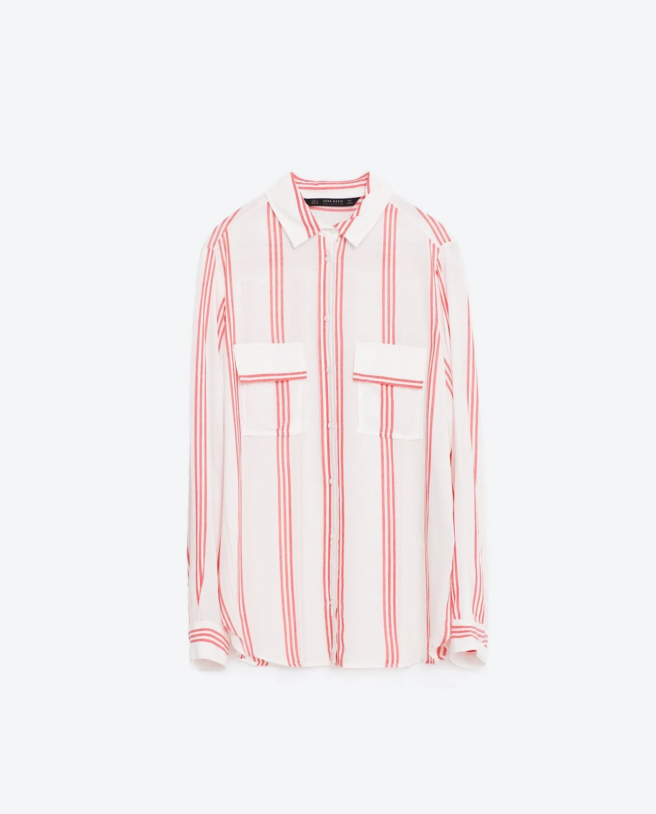 ★ドイツ発*ZARA*新作*STRIPE ジャガードニットシャツ/D-PINK★ Zara Stripe Shirt with Flap Pocket in White/Pink — UFO No More